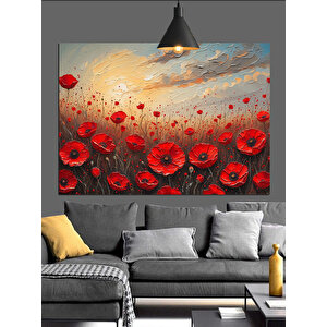 Gelincik Çiçek Tarlası Dekoratif Kanvas - Mdf Ahşap Tablo 70x100 cm