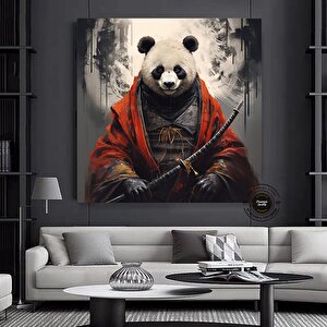Panda Kanvas Duvar Sanatı, Savaşçı Panda Kanvas Baskısı, Kılıçlı Panda Dekoru, Asmaya Hazır 40x40 cm