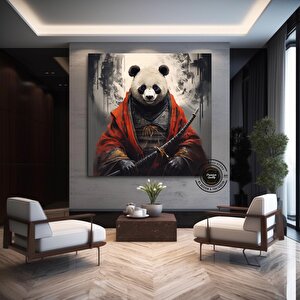 Panda Kanvas Duvar Sanatı, Savaşçı Panda Kanvas Baskısı, Kılıçlı Panda Dekoru, Asmaya Hazır 40x40 cm
