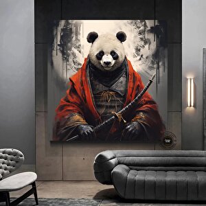 Panda Kanvas Duvar Sanatı, Savaşçı Panda Kanvas Baskısı, Kılıçlı Panda Dekoru, Asmaya Hazır 100x100 cm