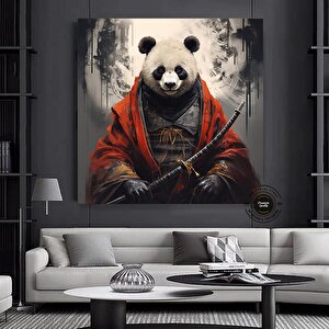 Panda Kanvas Duvar Sanatı, Savaşçı Panda Kanvas Baskısı, Kılıçlı Panda Dekoru, Asmaya Hazır 30x30 cm