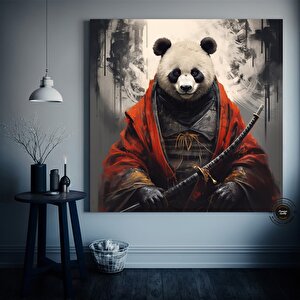 Panda Kanvas Duvar Sanatı, Savaşçı Panda Kanvas Baskısı, Kılıçlı Panda Dekoru, Asmaya Hazır
