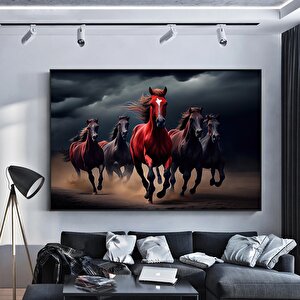Dekoratif Atlar Kanvas Tablosu; Kanvas Baskı; Koşan Atlar Duvar Sanatı; At Baskısı 100x200 cm