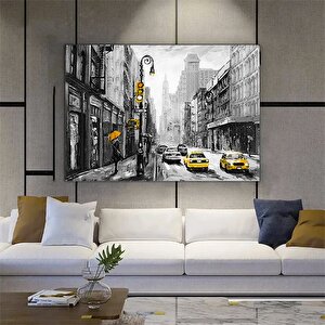 Sarı Taksi Soyut Manzara Posteri; Kanvas Baskı; Yağlı Boya; New York Ve Paris Şehir Manzaralı; Oturm