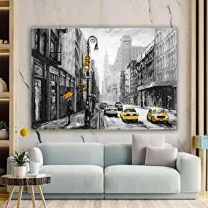 Sarı Taksi Soyut Manzara Posteri; Kanvas Baskı; Yağlı Boya; New York Ve Paris Şehir Manzaralı; Oturm