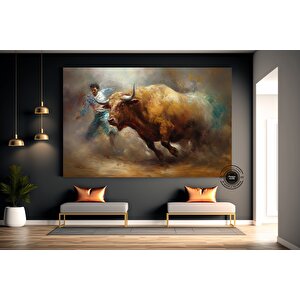 Boğa Kanvas Tablosu; Soyut Boğa Sanatı; Highland İneği 120x180 cm