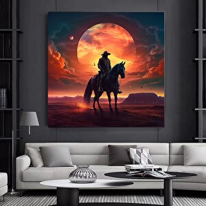 Kovboy Duvar Dekoru; Vahşi Atlar Kanvası; Batı Temalı Ev Dekoru 60x60 cm