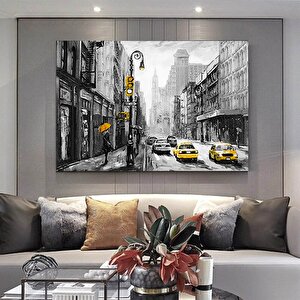 Sarı Taksi Soyut Manzara Posteri; Kanvas Baskı; Yağlı Boya; New York Ve Paris Şehir Manzaralı; Oturm 50x70 cm
