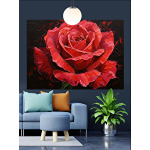 Kırmızı Gül Çiçek Dekoratif Kanvas - Mdf Ahşap Tablo
