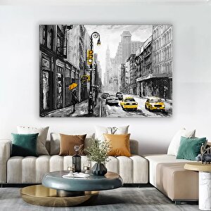 Sarı Taksi Soyut Manzara Posteri; Kanvas Baskı; Yağlı Boya; New York Ve Paris Şehir Manzaralı; Oturm 150x250 cm