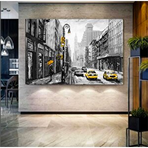 Sarı Taksi Soyut Manzara Posteri; Kanvas Baskı; Yağlı Boya; New York Ve Paris Şehir Manzaralı; Oturm 150x250 cm