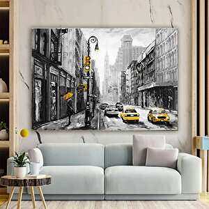 Sarı Taksi Soyut Manzara Posteri; Kanvas Baskı; Yağlı Boya; New York Ve Paris Şehir Manzaralı; Oturm