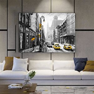 Sarı Taksi Soyut Manzara Posteri; Kanvas Baskı; Yağlı Boya; New York Ve Paris Şehir Manzaralı; Oturm