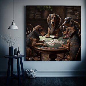 Özel Evcil Hayvan Portresi; Poker Oynayan Köpekler; Kişiye Özel Kanvas Sanatı; Poker Masasında Köpek 120x120 cm