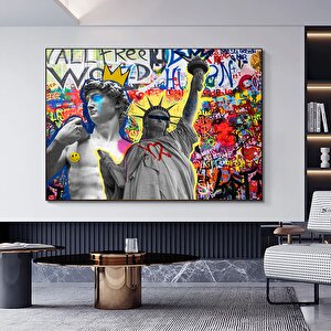 Kentsel Stil Kanvas | Banksy Tarzı Kanvas Sanatı | Sokak Graffiti Baskısı | Modern Ev Dekoru | Banks 120x150 cm