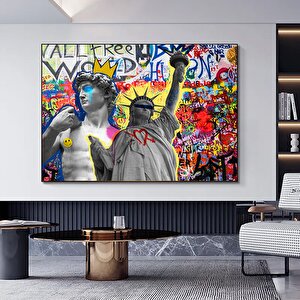 Kentsel Stil Kanvas | Banksy Tarzı Kanvas Sanatı | Sokak Graffiti Baskısı | Modern Ev Dekoru | Banks 100x150 cm