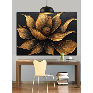 Altın Yapraklı Çiçek Motifi Dekoratif Kanvas - Mdf Ahşap Tablo 35x50 cm
