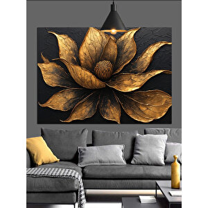 Altın Yapraklı Çiçek Motifi Dekoratif Kanvas - Mdf Ahşap Tablo