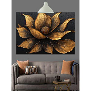 Altın Yapraklı Çiçek Motifi Dekoratif Kanvas - Mdf Ahşap Tablo