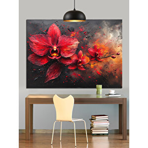 Kırmızı Orkide Çiçek Dekoratif Kanvas - Mdf Ahşap Tablo 70x100 cm