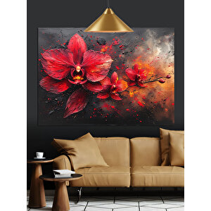 Kırmızı Orkide Çiçek Dekoratif Kanvas - Mdf Ahşap Tablo