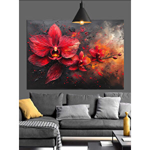Kırmızı Orkide Çiçek Dekoratif Kanvas - Mdf Ahşap Tablo 50x70 cm
