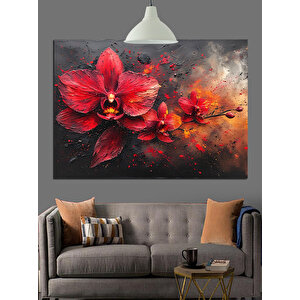 Kırmızı Orkide Çiçek Dekoratif Kanvas - Mdf Ahşap Tablo 50x70 cm