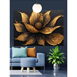 Altın Yapraklı Çiçek Motifi Dekoratif Kanvas - Mdf Ahşap Tablo 70x100 cm