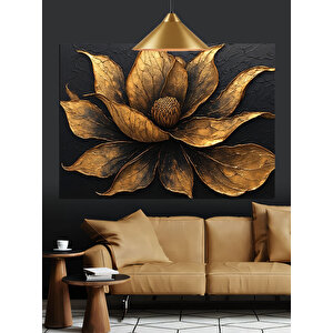 Altın Yapraklı Çiçek Motifi Dekoratif Kanvas - Mdf Ahşap Tablo 70x100 cm