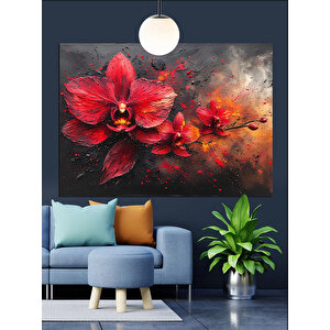 Kırmızı Orkide Çiçek Dekoratif Kanvas - Mdf Ahşap Tablo