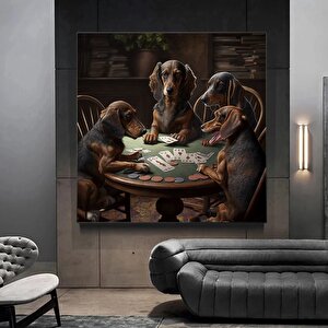 Özel Evcil Hayvan Portresi; Poker Oynayan Köpekler; Kişiye Özel Kanvas Sanatı; Poker Masasında Köpek 80x80 cm