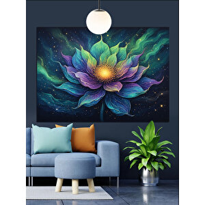 Renkli Lotus Çiçek Dekoratif Kanvas - Mdf Ahşap Tablo 50x70 cm