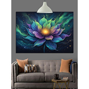 Renkli Lotus Çiçek Dekoratif Kanvas - Mdf Ahşap Tablo
