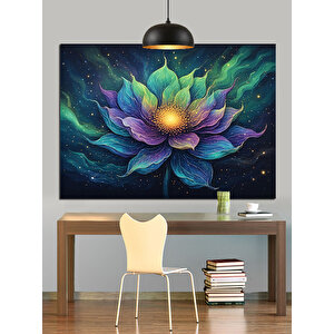 Renkli Lotus Çiçek Dekoratif Kanvas - Mdf Ahşap Tablo