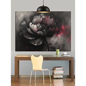 Siyah Beyaz Çiçek Dekoratif Kanvas - Mdf Ahşap Tablo 70x100 cm