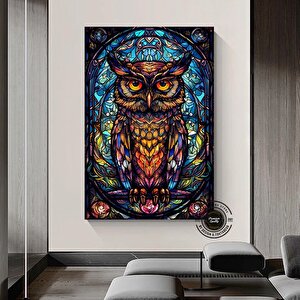 Renkli Baykuş Vitray Sanatı, Vitray Hayvanlar, Çocuk Odası Duvar Sanatı, Oturma Odası Duvar Sanatı 50x70 cm