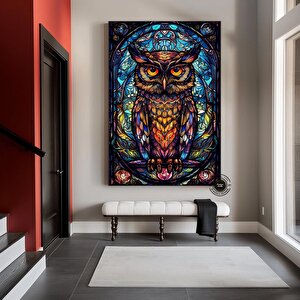 Renkli Baykuş Vitray Sanatı, Vitray Hayvanlar, Çocuk Odası Duvar Sanatı, Oturma Odası Duvar Sanatı 50x70 cm