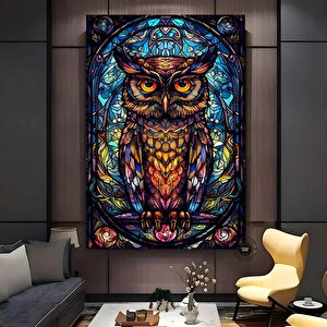 Renkli Baykuş Vitray Sanatı, Vitray Hayvanlar, Çocuk Odası Duvar Sanatı, Oturma Odası Duvar Sanatı