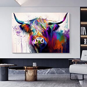 Boğa Kanvas Tablosu; Renkli Boğa; Boğa Tablosu Sanatı; Boğa Duvar Dekoru; Highland İneği; Soyut Boğa 60x120 cm