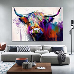 Boğa Kanvas Tablosu; Renkli Boğa; Boğa Tablosu Sanatı; Boğa Duvar Dekoru; Highland İneği; Soyut Boğa 60x120 cm