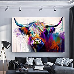 Boğa Kanvas Tablosu; Renkli Boğa; Boğa Tablosu Sanatı; Boğa Duvar Dekoru; Highland İneği; Soyut Boğa