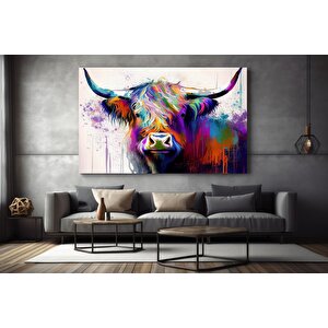 Boğa Kanvas Tablosu; Renkli Boğa; Boğa Tablosu Sanatı; Boğa Duvar Dekoru; Highland İneği; Soyut Boğa