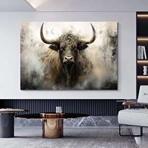 Boğa Tablosu, Renkli Boğa, Soyut Boğa Kanvası, Dağ İneği Sanatı 90x180 cm