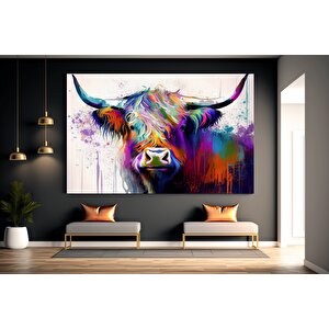 Boğa Kanvas Tablosu; Renkli Boğa; Boğa Tablosu Sanatı; Boğa Duvar Dekoru; Highland İneği; Soyut Boğa 40x60 cm