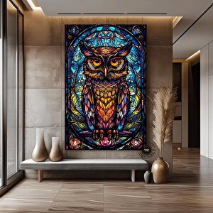Renkli Baykuş Vitray Sanatı, Vitray Hayvanlar, Çocuk Odası Duvar Sanatı, Oturma Odası Duvar Sanatı 40x60 cm