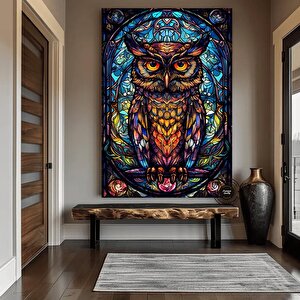 Renkli Baykuş Vitray Sanatı, Vitray Hayvanlar, Çocuk Odası Duvar Sanatı, Oturma Odası Duvar Sanatı