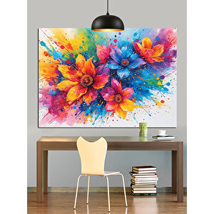 Renkli Çiçek Patlaması Dekoratif Kanvas - Mdf Ahşap Tablo