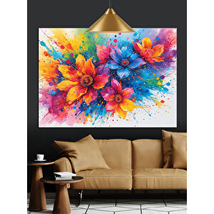 Renkli Çiçek Patlaması Dekoratif Kanvas - Mdf Ahşap Tablo 35x50 cm