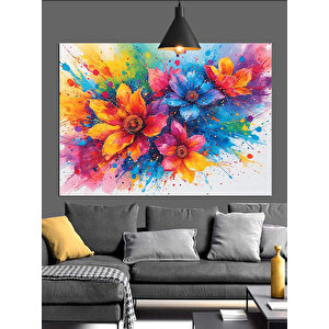 Renkli Çiçek Patlaması Dekoratif Kanvas - Mdf Ahşap Tablo 35x50 cm