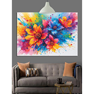 Renkli Çiçek Patlaması Dekoratif Kanvas - Mdf Ahşap Tablo 35x50 cm